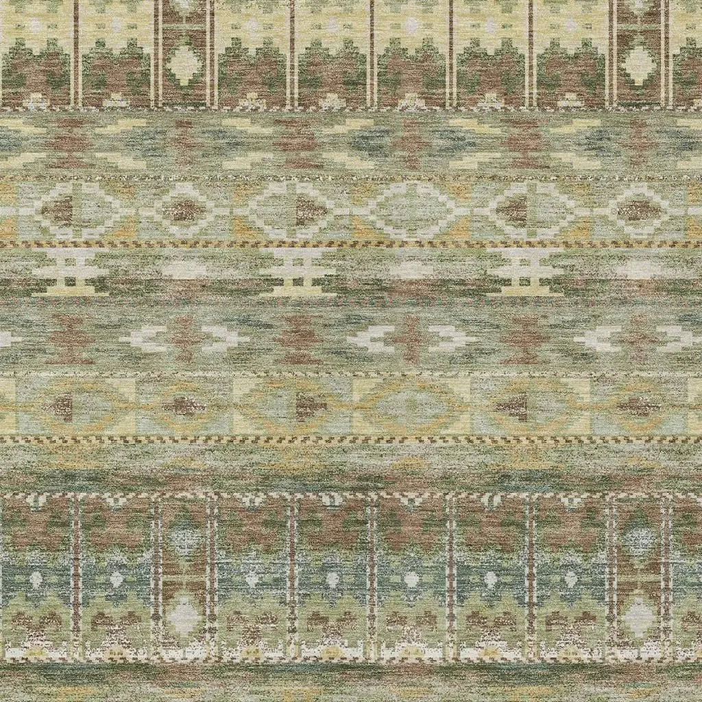 3' X 5' Green And Brown Geometric Washable Indoor Outdoor Area Rug Homeroots Outdoor