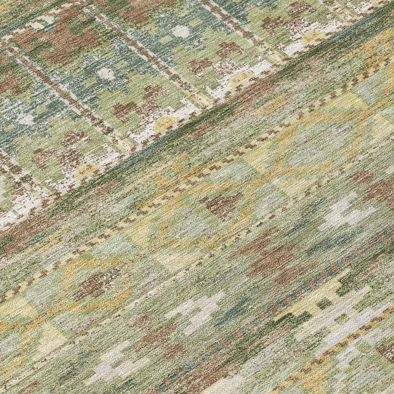 3' X 5' Green And Brown Geometric Washable Indoor Outdoor Area Rug Homeroots Outdoor