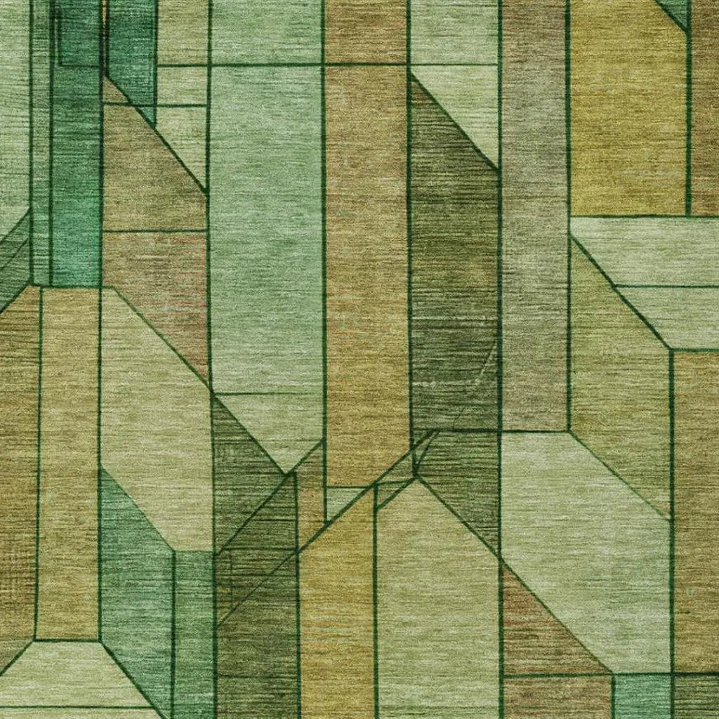 3' X 5' Green And Brown Geometric Washable Indoor Outdoor Area Rug Homeroots Outdoor