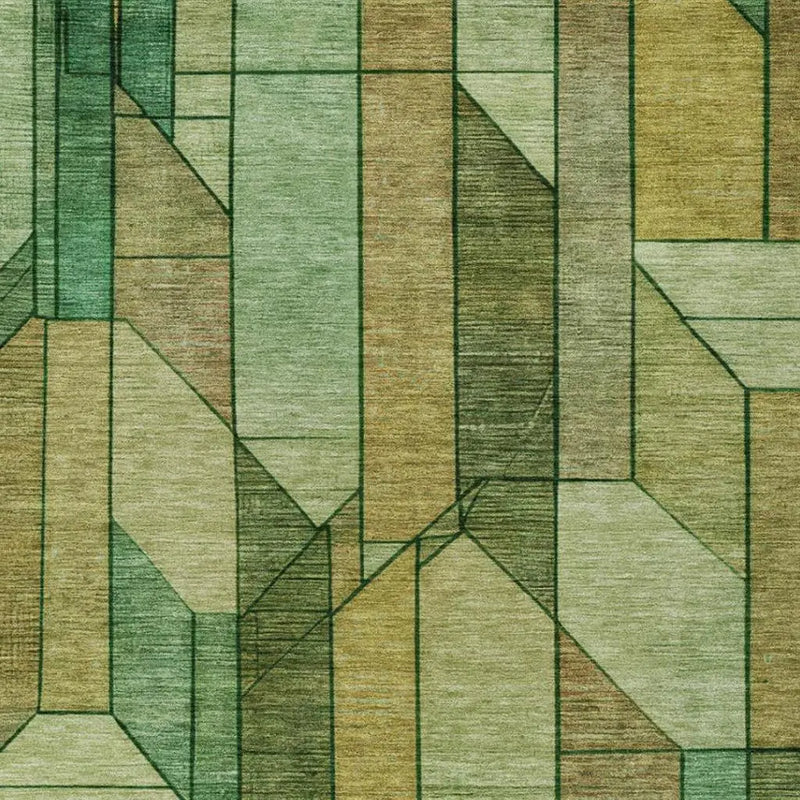 3' X 5' Green And Brown Geometric Washable Indoor Outdoor Area Rug Homeroots Outdoor