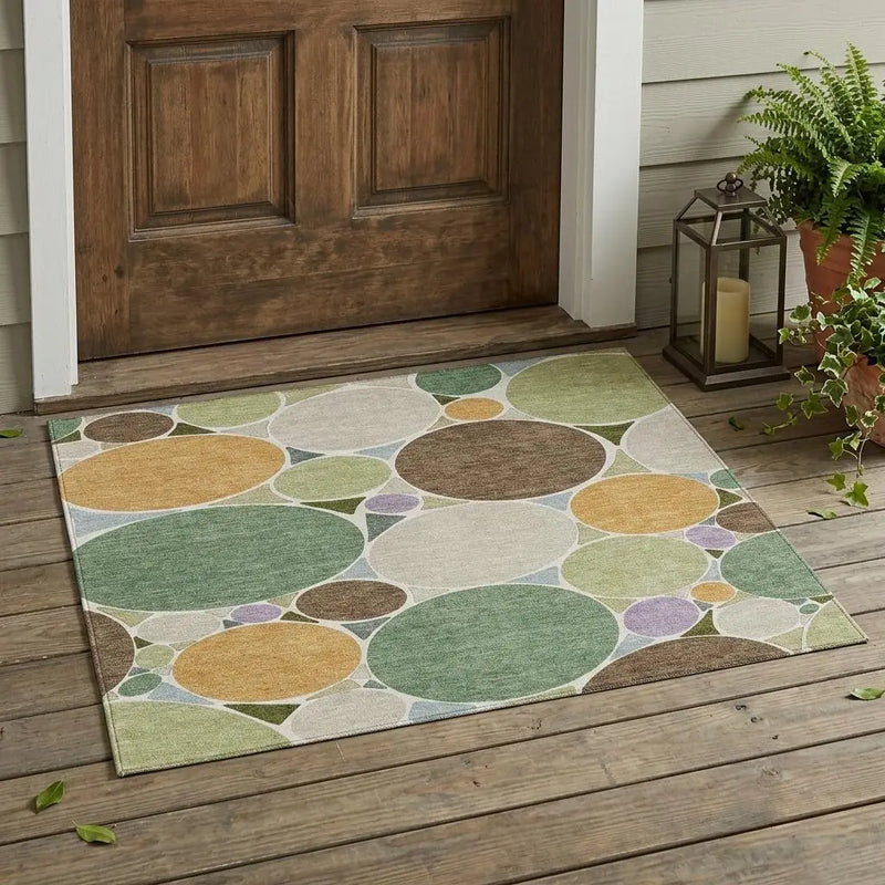 3' X 5' Green And Brown Geometric Washable Indoor Outdoor Area Rug Homeroots Outdoor
