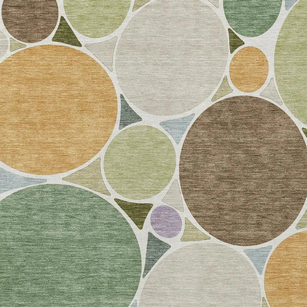 3' X 5' Green And Brown Geometric Washable Indoor Outdoor Area Rug Homeroots Outdoor