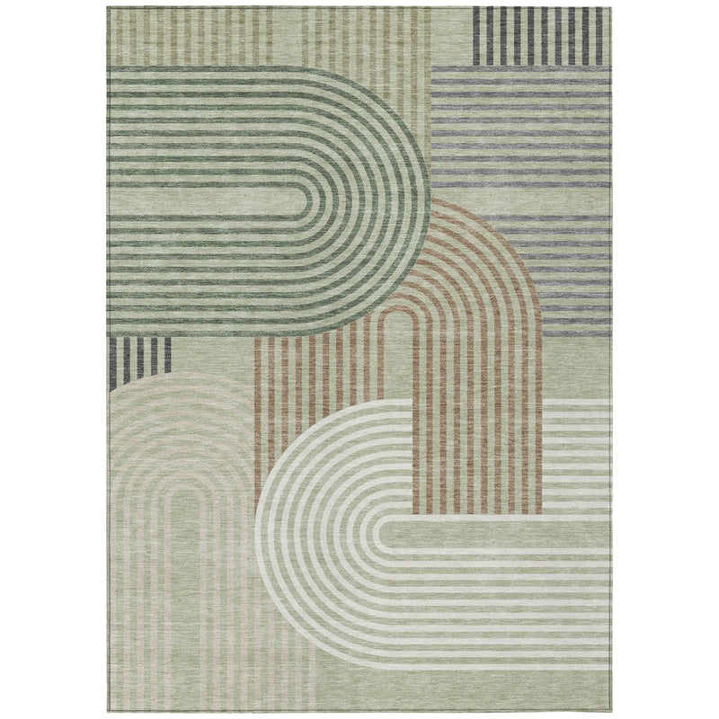 3' X 5' Green And Brown Geometric Washable Indoor Outdoor Area Rug Homeroots Outdoor