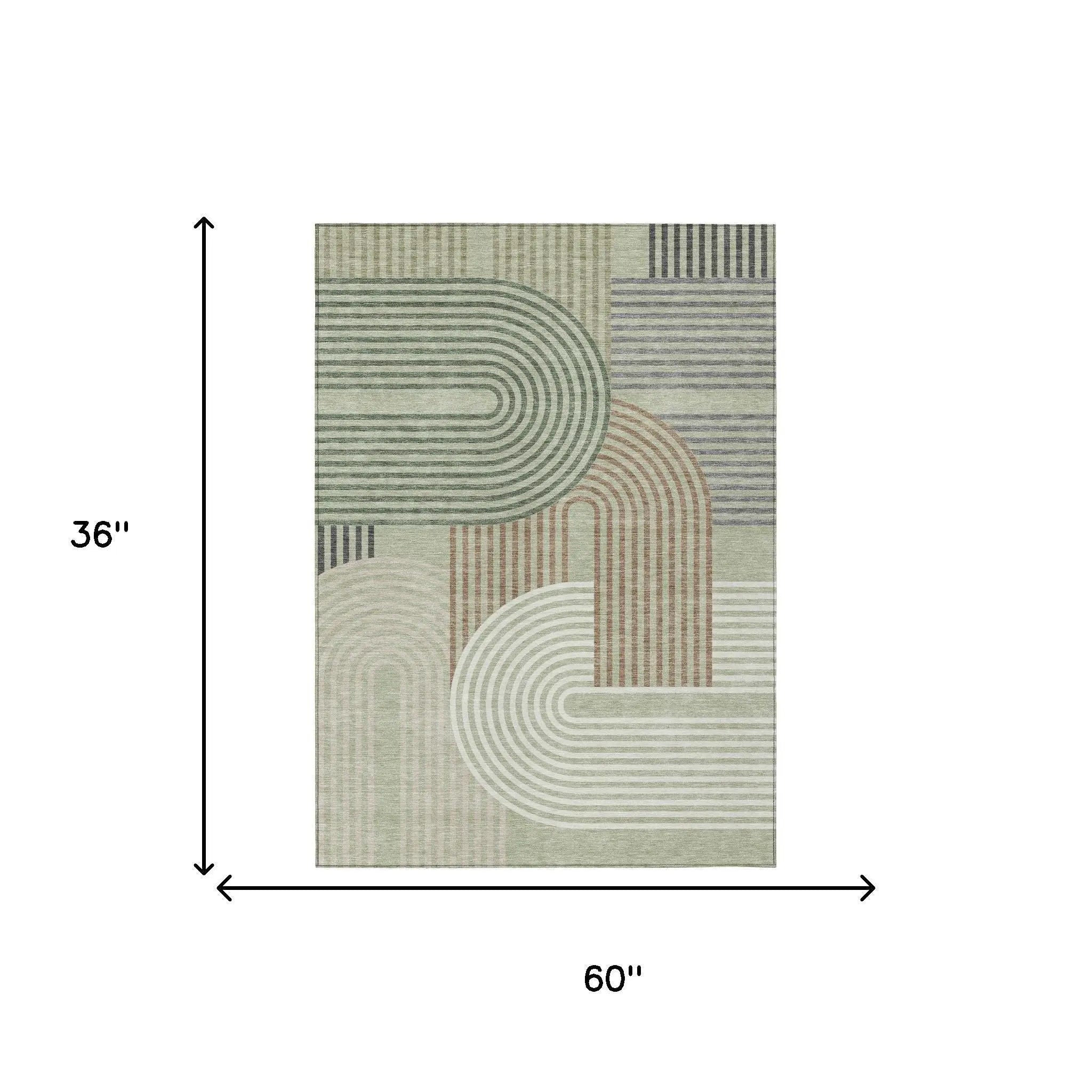 3' X 5' Green And Brown Geometric Washable Indoor Outdoor Area Rug Homeroots Outdoor