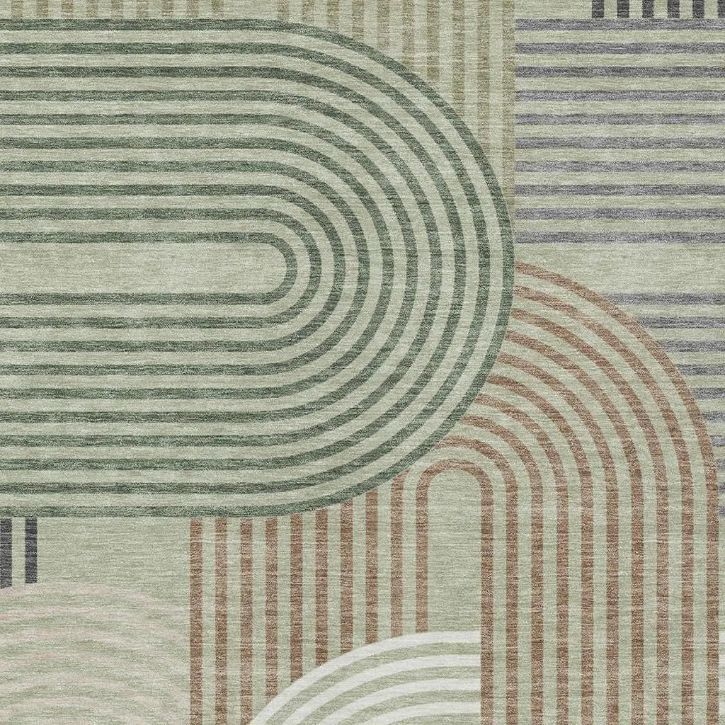 3' X 5' Green And Brown Geometric Washable Indoor Outdoor Area Rug Homeroots Outdoor