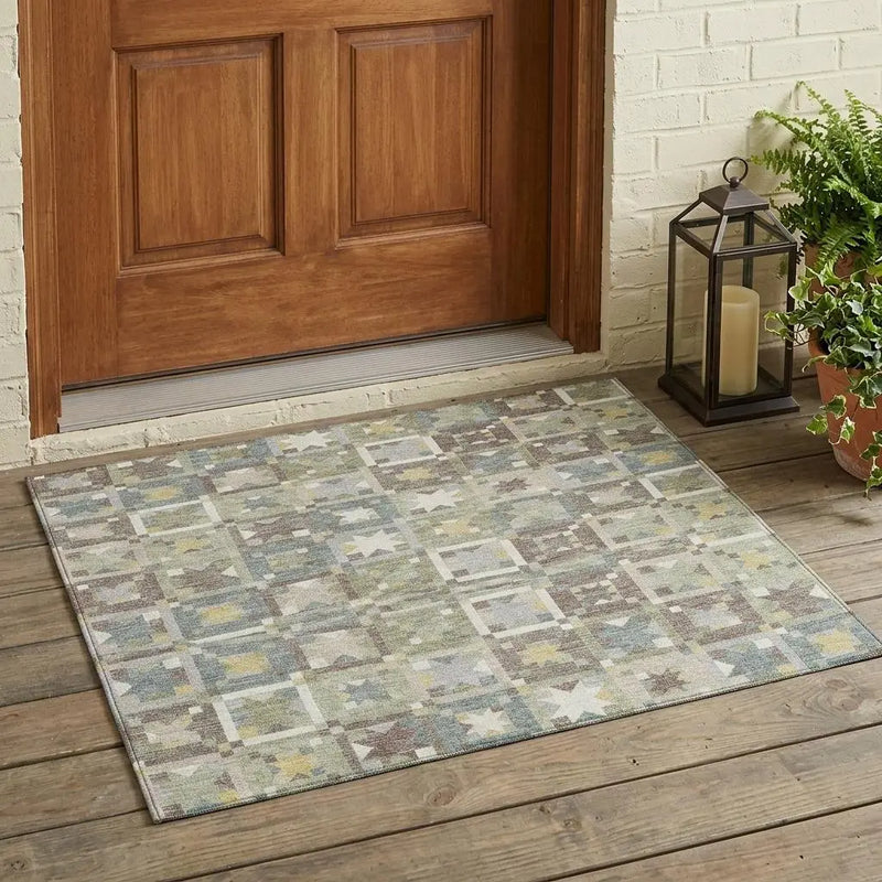 3' X 5' Green And Brown Patchwork Washable Indoor Outdoor Area Rug Homeroots Outdoor