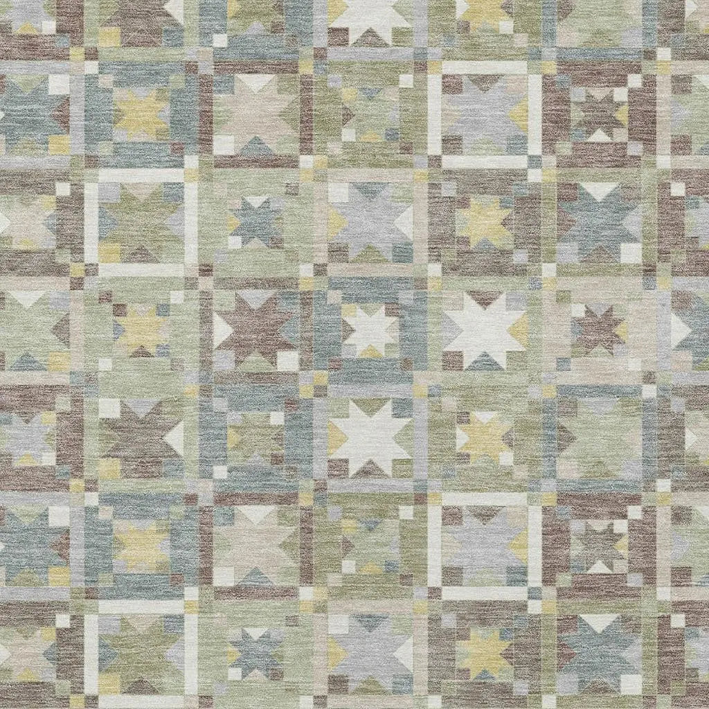 3' X 5' Green And Brown Patchwork Washable Indoor Outdoor Area Rug Homeroots Outdoor