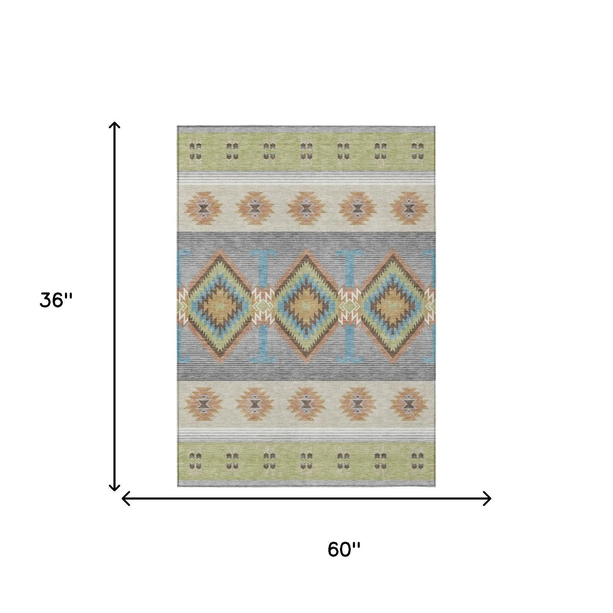 3' X 5' Green And Brown Southwestern Washable Indoor Outdoor Area Rug Homeroots Outdoor