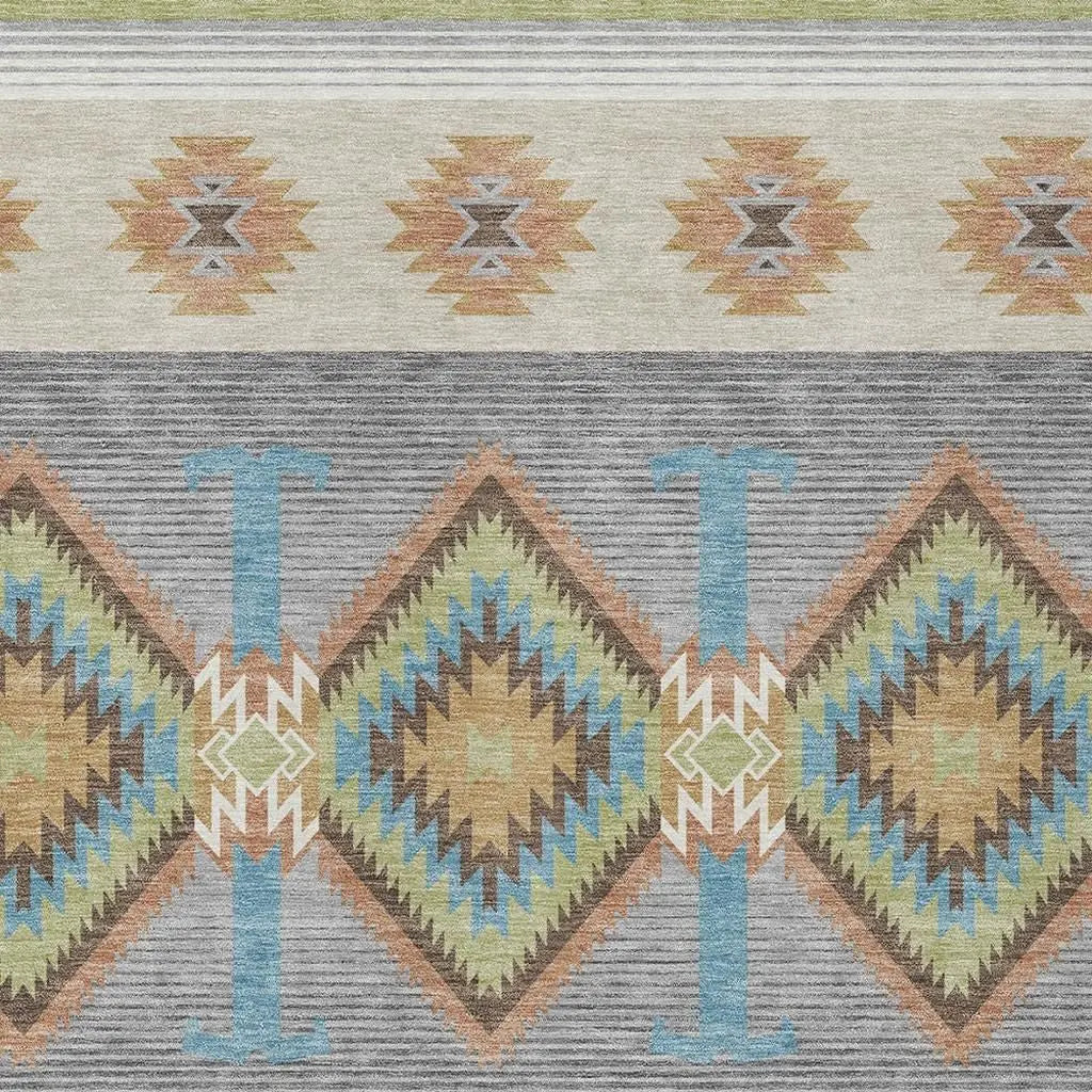 3' X 5' Green And Brown Southwestern Washable Indoor Outdoor Area Rug Homeroots Outdoor