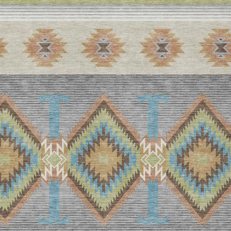 3' X 5' Green And Brown Southwestern Washable Indoor Outdoor Area Rug Homeroots Outdoor