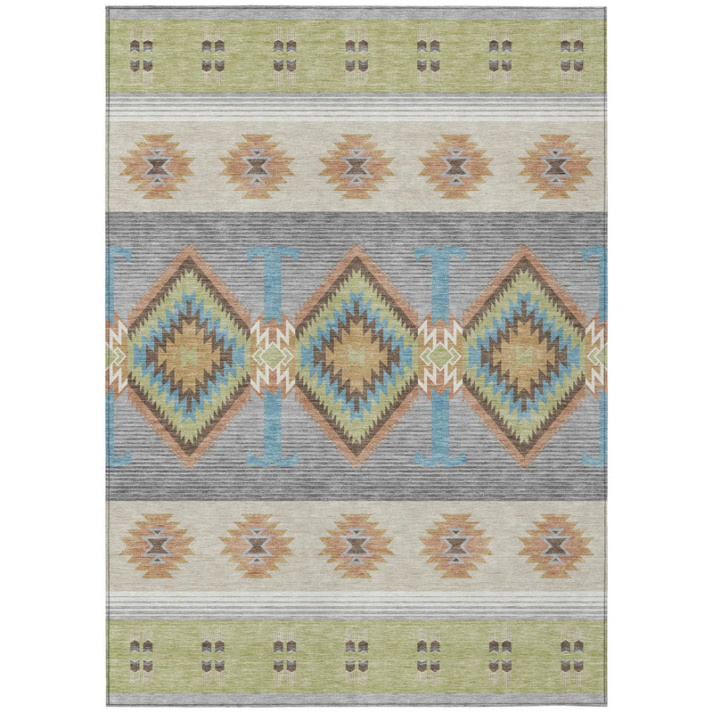 3' X 5' Green And Brown Southwestern Washable Indoor Outdoor Area Rug Homeroots Outdoor