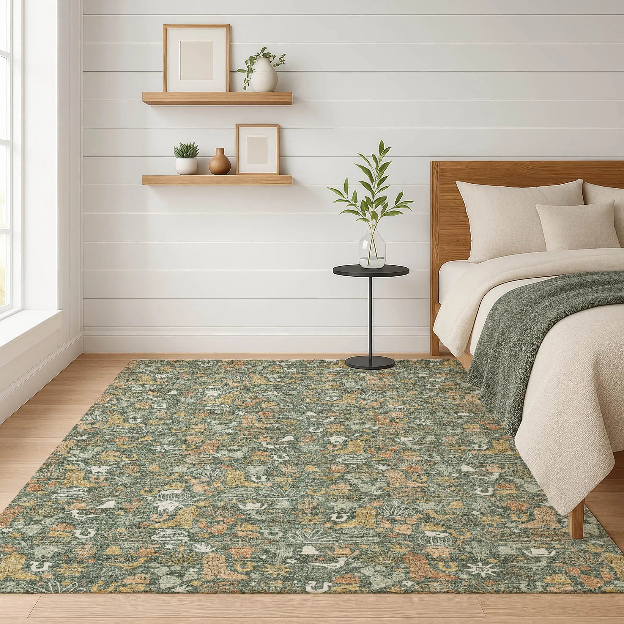 3' X 5' Green And Brown Stars Washable Indoor Outdoor Area Rug Homeroots Outdoor