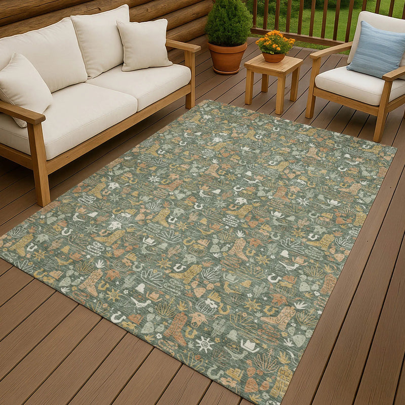3' X 5' Green And Brown Stars Washable Indoor Outdoor Area Rug Homeroots Outdoor
