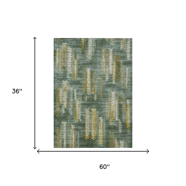 3' X 5' Green And Brown Striped Washable Indoor Outdoor Area Rug Homeroots Outdoor