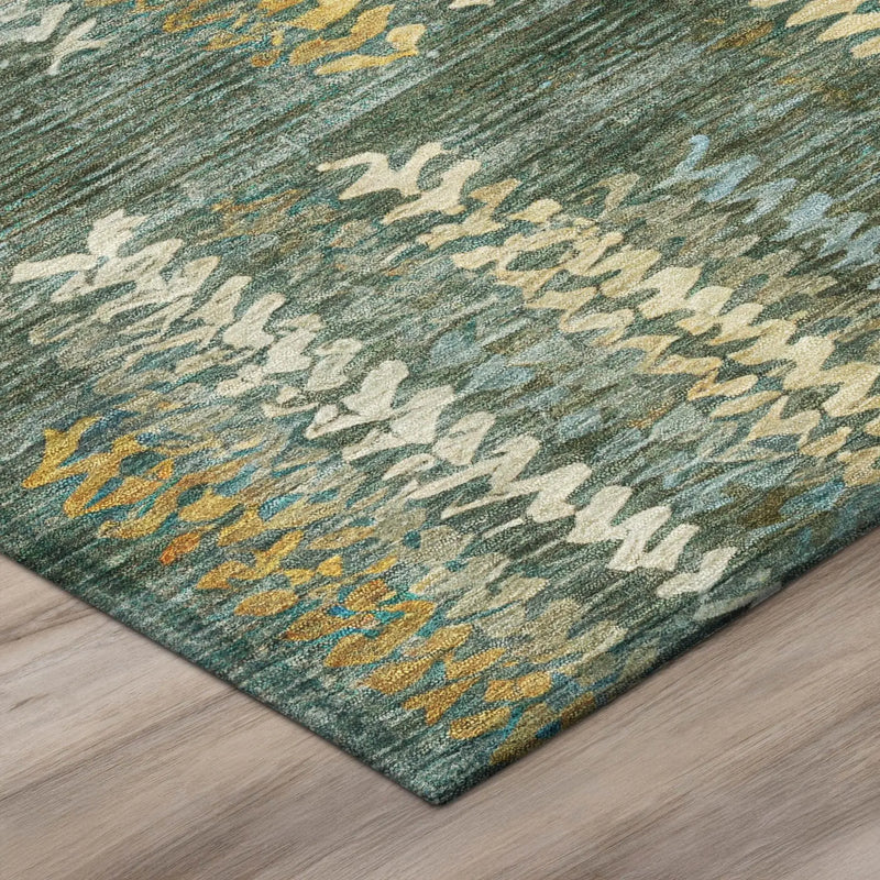 3' X 5' Green And Brown Striped Washable Indoor Outdoor Area Rug Homeroots Outdoor
