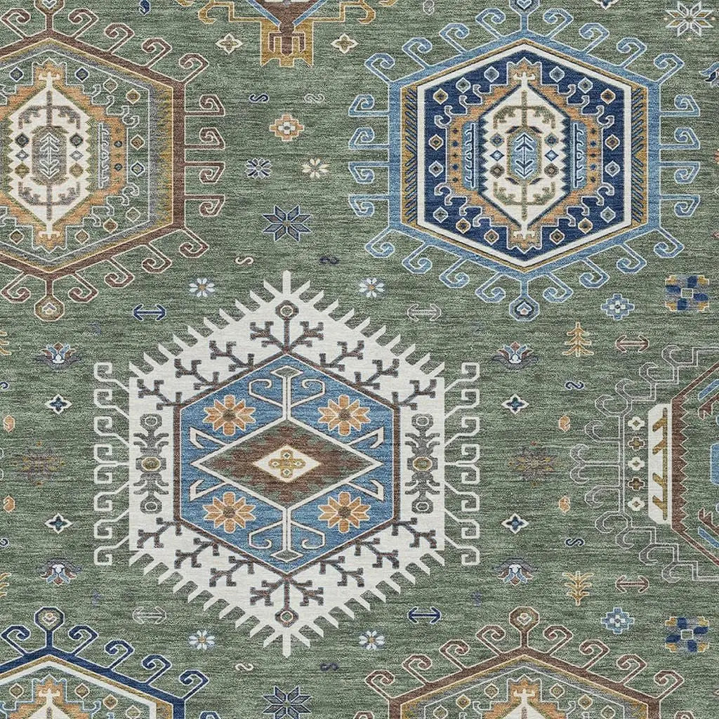 3' X 5' Green And Brown Tribal Washable Indoor Outdoor Area Rug Homeroots Outdoor