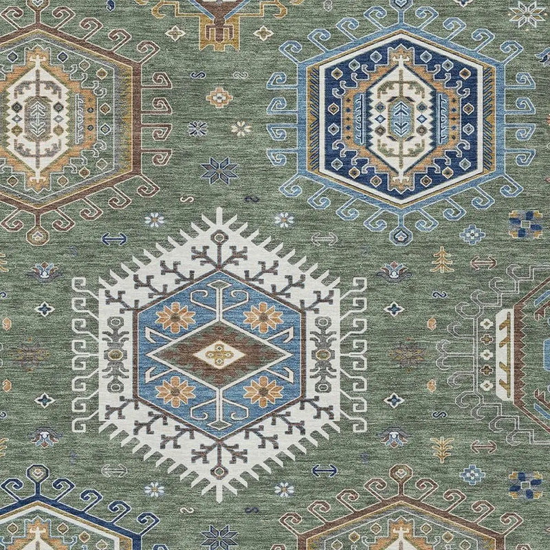 3' X 5' Green And Brown Tribal Washable Indoor Outdoor Area Rug Homeroots Outdoor