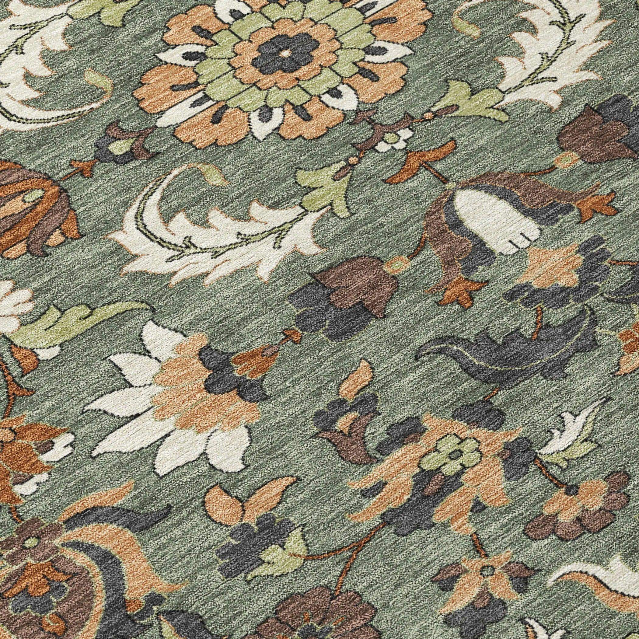 3' X 5' Green And Charcoal Floral Medallion Washable Indoor Outdoor Area Rug Homeroots Outdoor