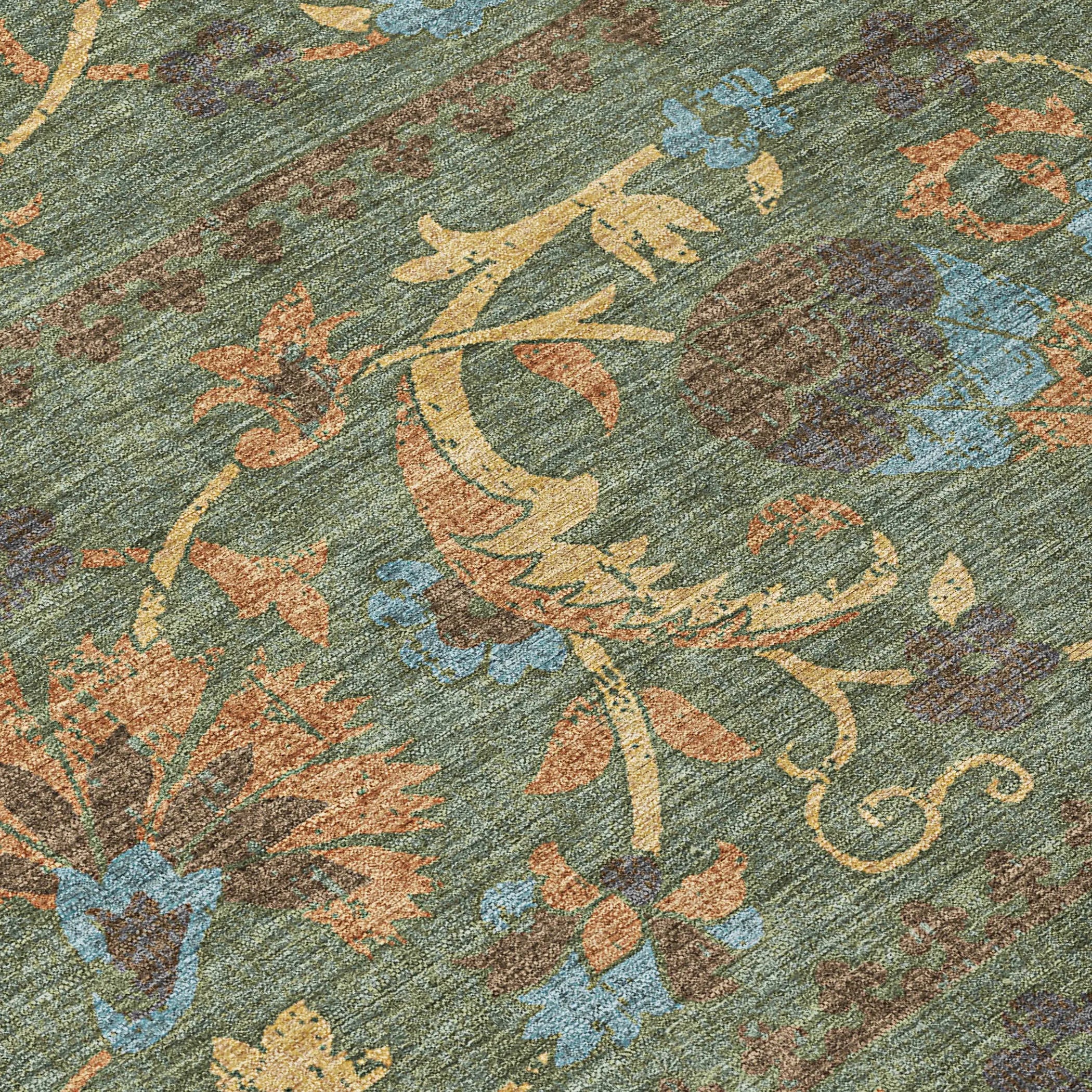 3' X 5' Green And Copper Floral Washable Indoor Outdoor Area Rug Homeroots Outdoor