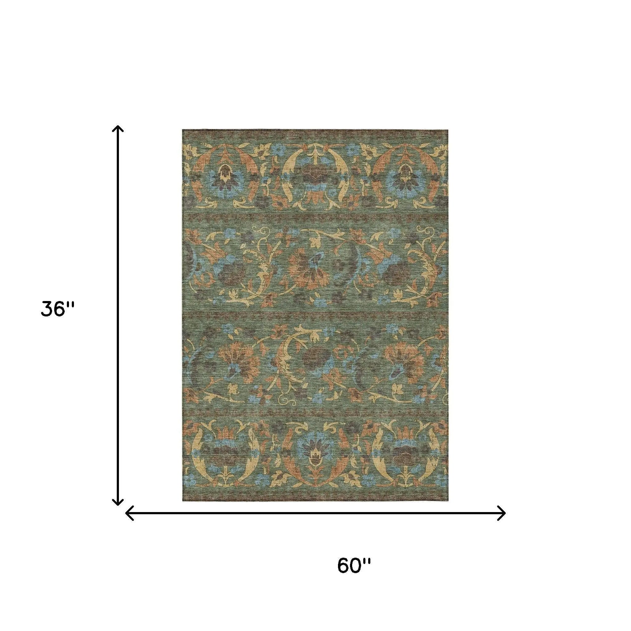 3' X 5' Green And Copper Floral Washable Indoor Outdoor Area Rug Homeroots Outdoor