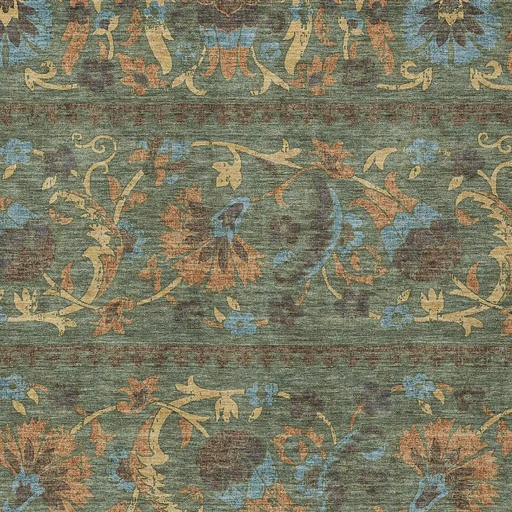 3' X 5' Green And Copper Floral Washable Indoor Outdoor Area Rug Homeroots Outdoor