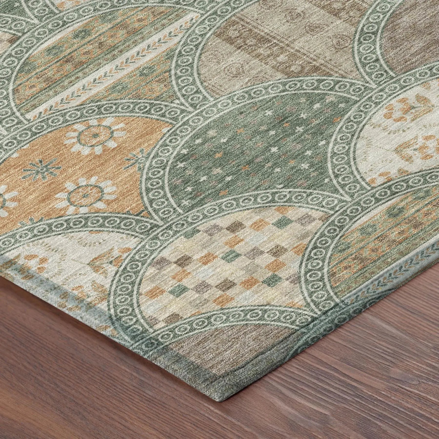 3' X 5' Green And Copper Geometric Washable Indoor Outdoor Area Rug Homeroots Outdoor