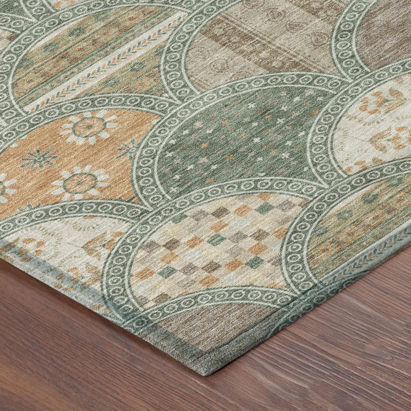 3' X 5' Green And Copper Geometric Washable Indoor Outdoor Area Rug Homeroots Outdoor