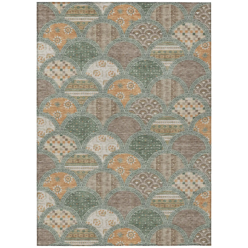 3' X 5' Green And Copper Geometric Washable Indoor Outdoor Area Rug Homeroots Outdoor