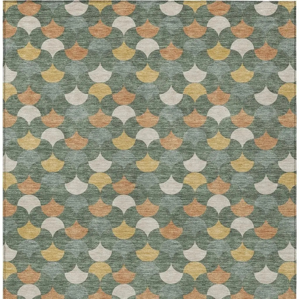 3' X 5' Green And Copper Geometric Washable Indoor Outdoor Area Rug Homeroots Outdoor