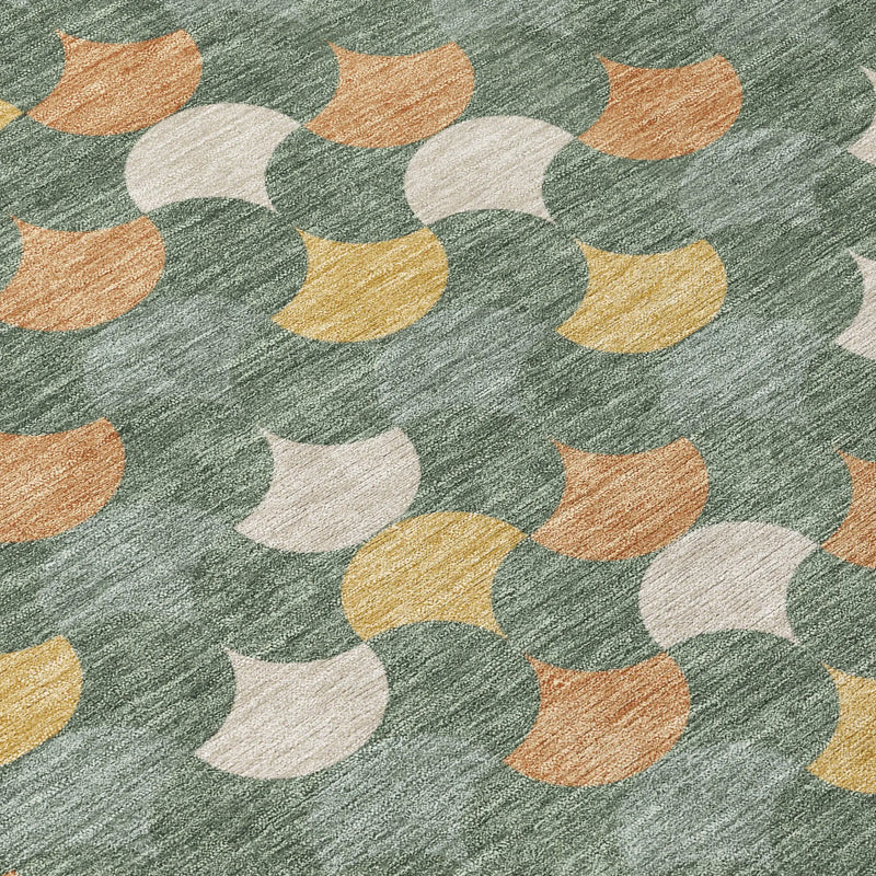 3' X 5' Green And Copper Geometric Washable Indoor Outdoor Area Rug Homeroots Outdoor