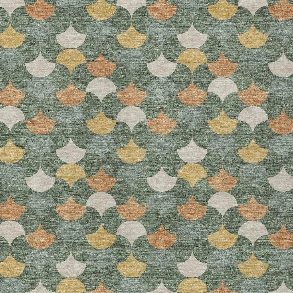 3' X 5' Green And Copper Geometric Washable Indoor Outdoor Area Rug Homeroots Outdoor