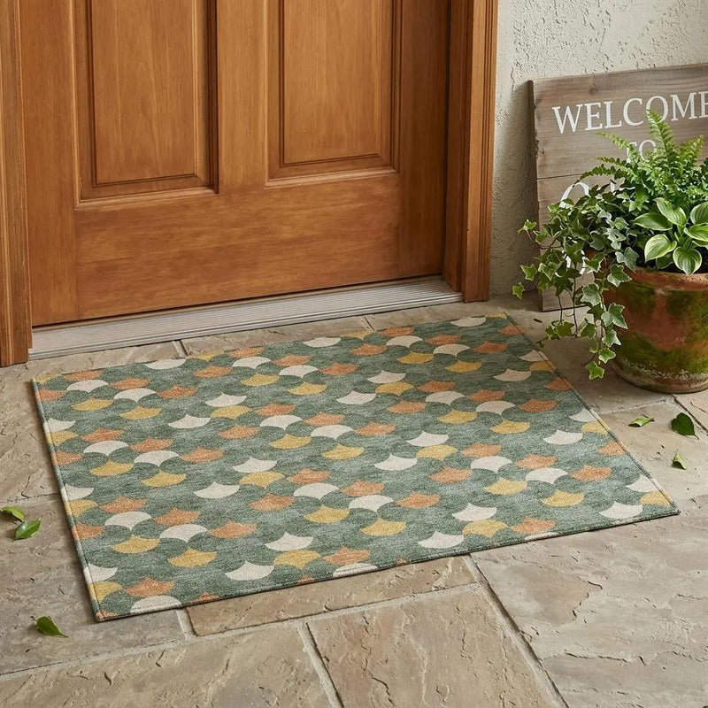 3' X 5' Green And Copper Geometric Washable Indoor Outdoor Area Rug Homeroots Outdoor