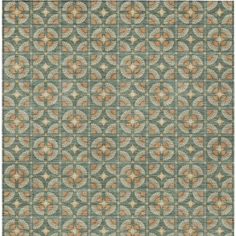 3' X 5' Green And Copper Geometric Washable Indoor Outdoor Area Rug Homeroots Outdoor
