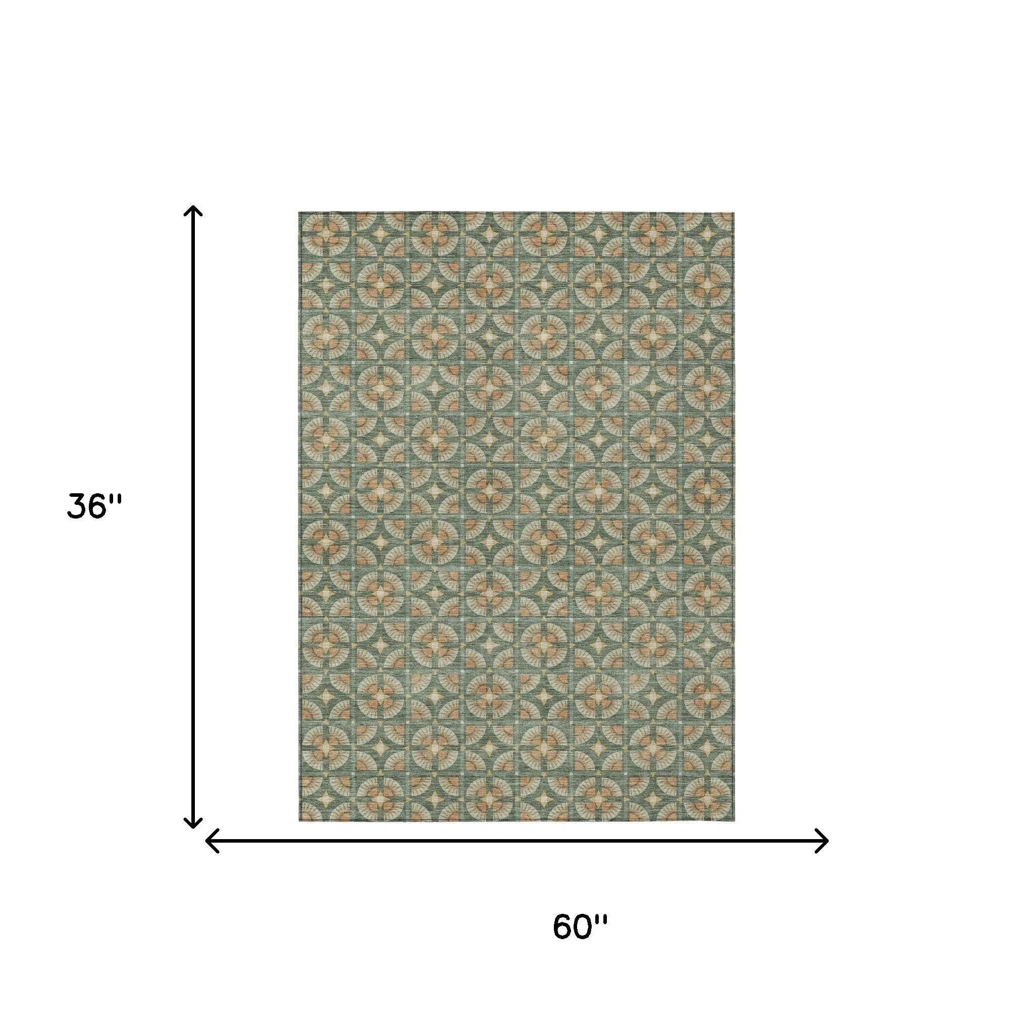 3' X 5' Green And Copper Geometric Washable Indoor Outdoor Area Rug Homeroots Outdoor