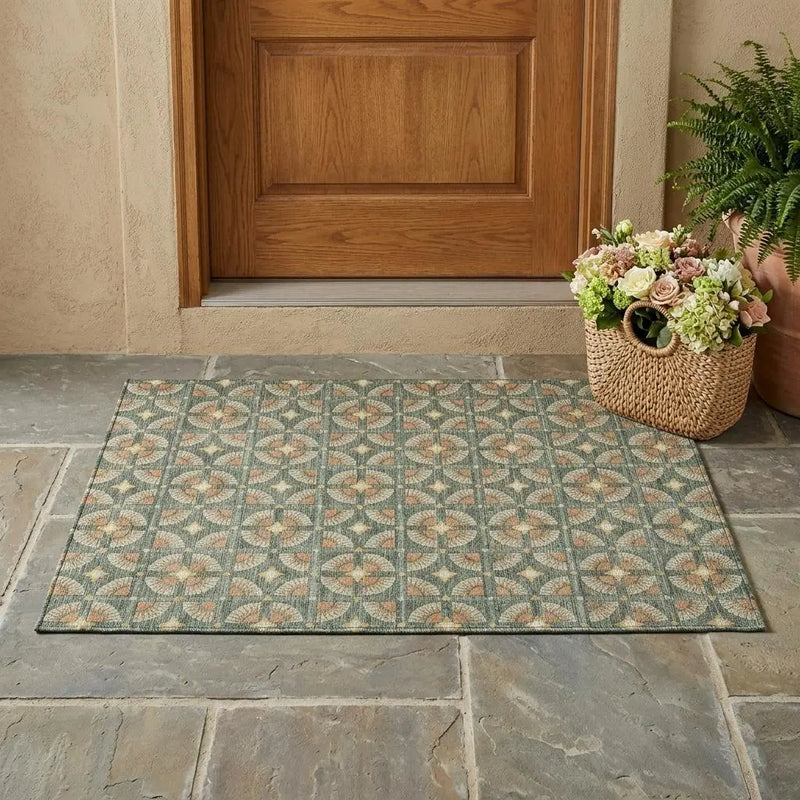 3' X 5' Green And Copper Geometric Washable Indoor Outdoor Area Rug Homeroots Outdoor