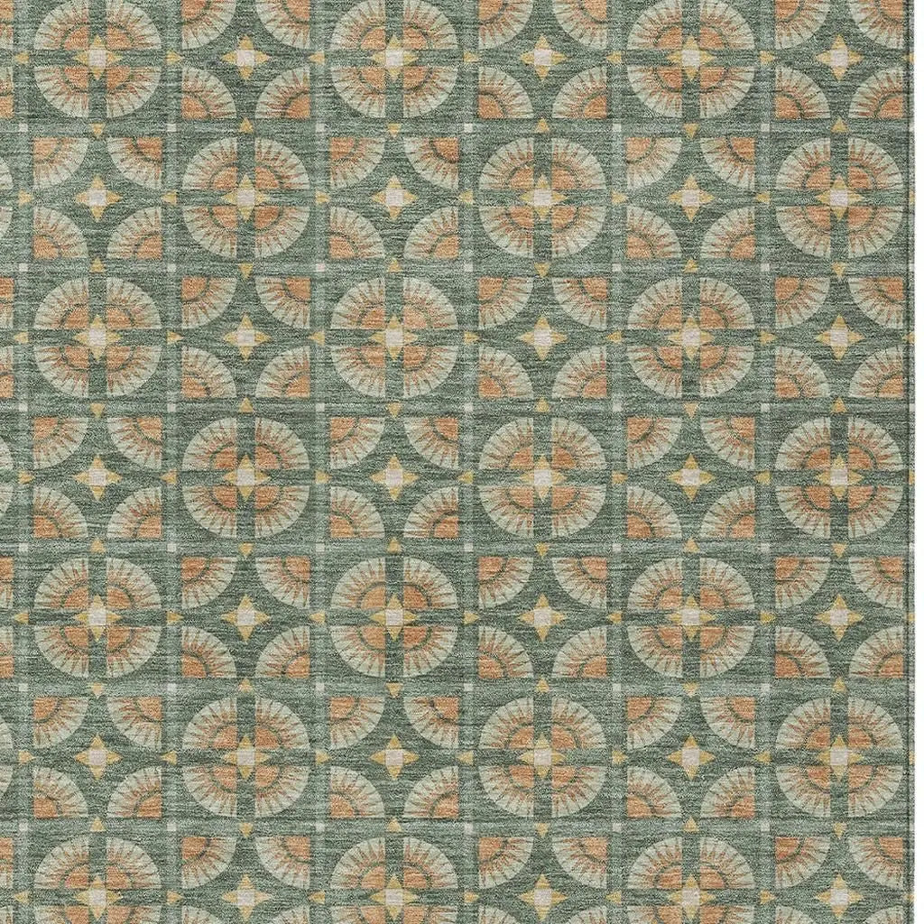 3' X 5' Green And Copper Geometric Washable Indoor Outdoor Area Rug Homeroots Outdoor