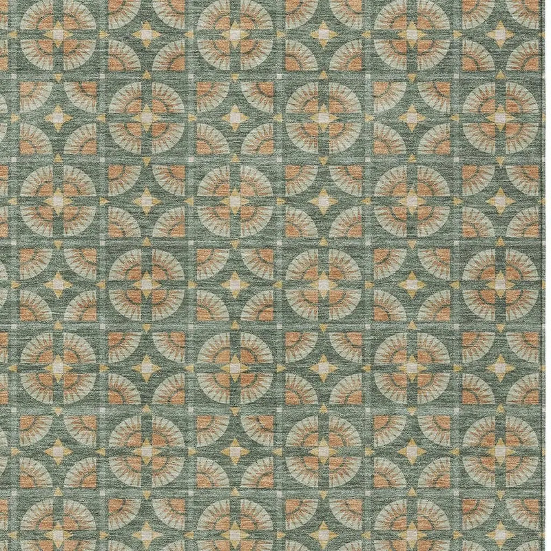 3' X 5' Green And Copper Geometric Washable Indoor Outdoor Area Rug Homeroots Outdoor