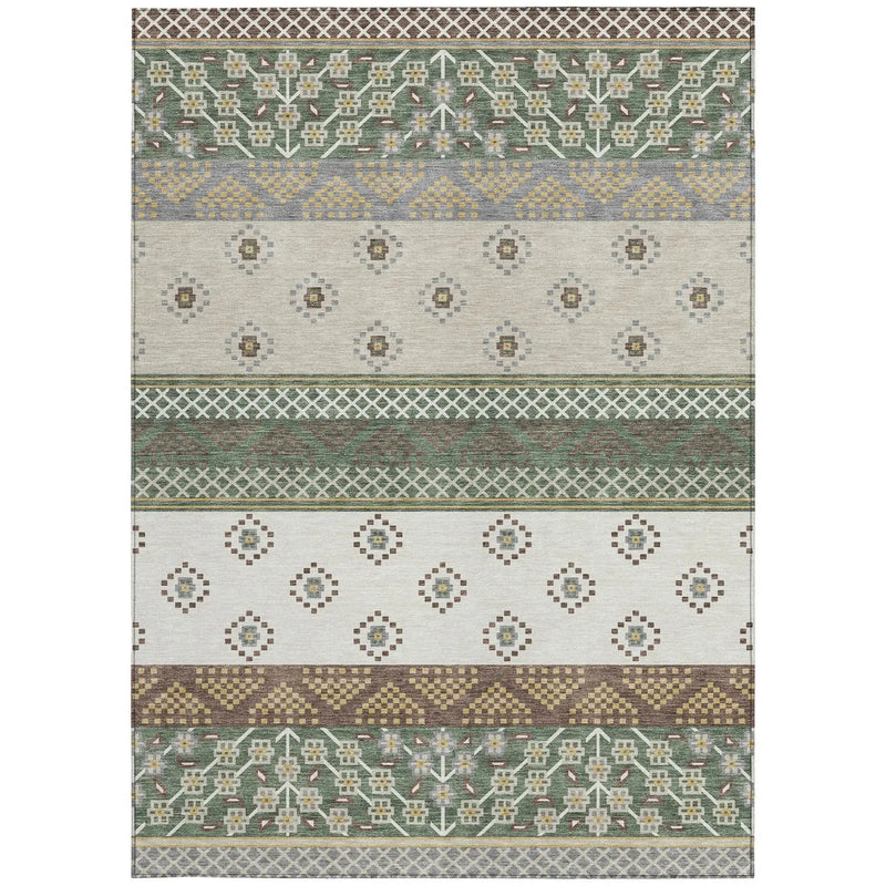 3' X 5' Green And Copper Striped Washable Indoor Outdoor Area Rug Homeroots Outdoor