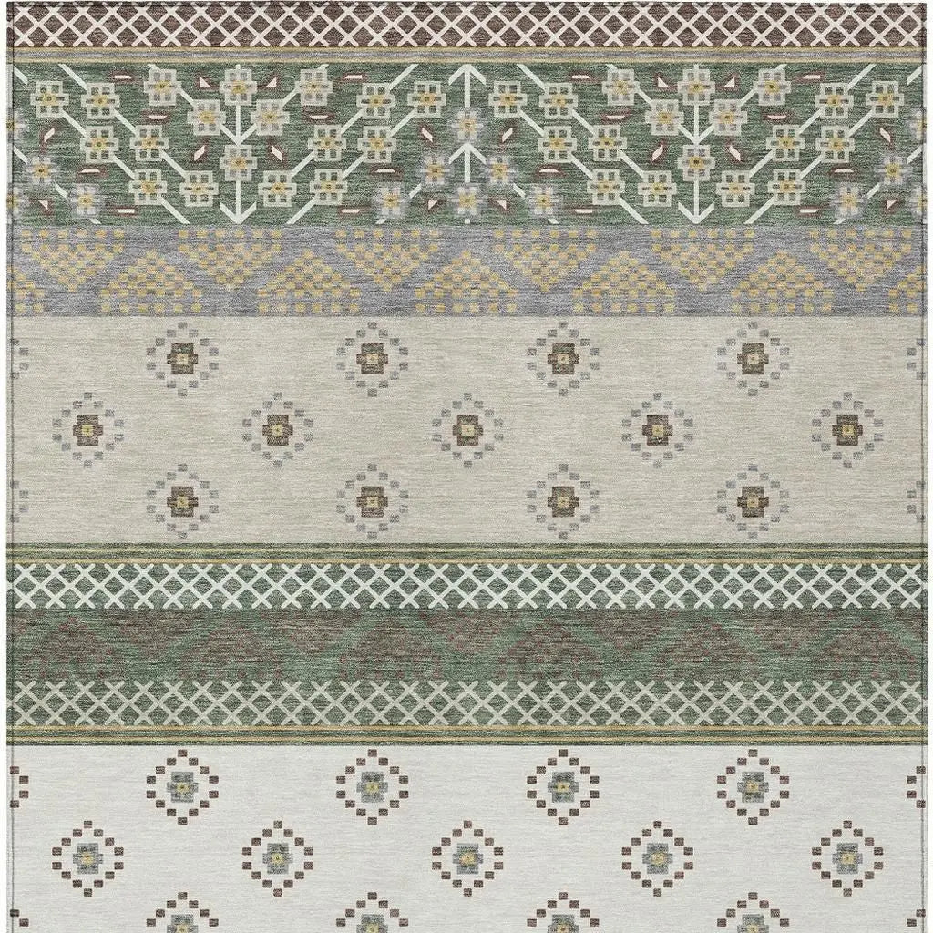 3' X 5' Green And Copper Striped Washable Indoor Outdoor Area Rug Homeroots Outdoor