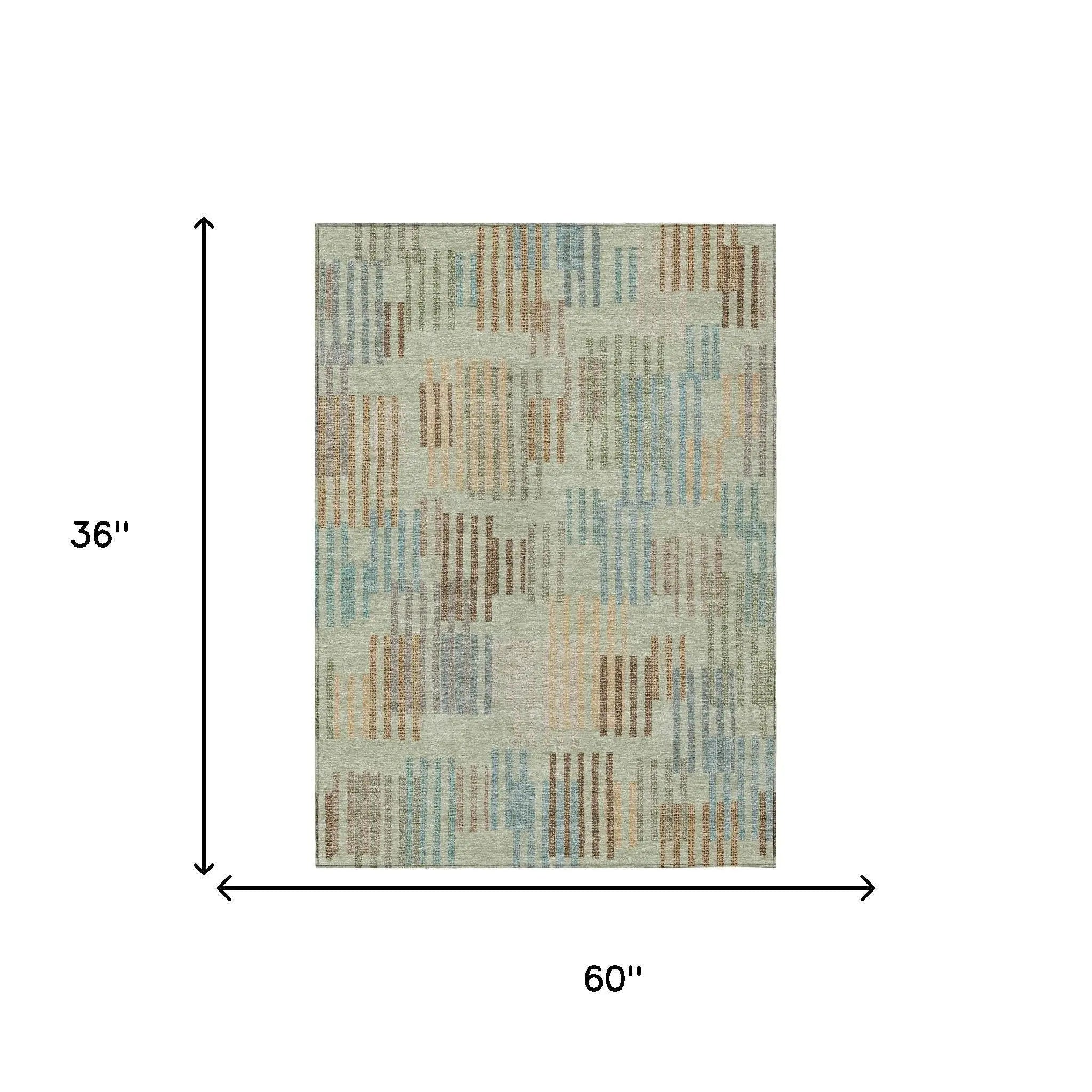 3' X 5' Green And Copper Striped Washable Indoor Outdoor Area Rug Homeroots Outdoor