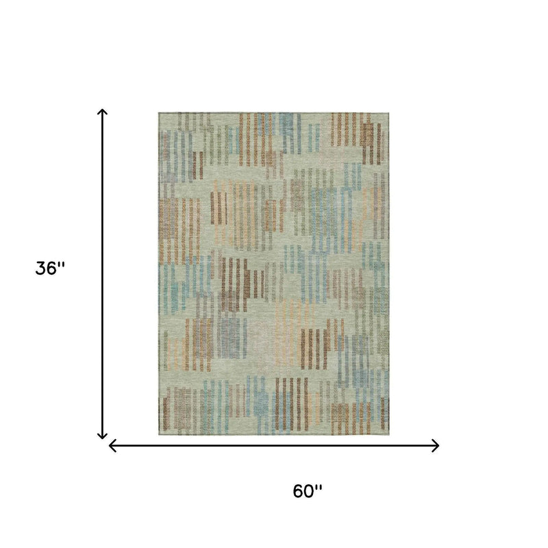 3' X 5' Green And Copper Striped Washable Indoor Outdoor Area Rug Homeroots Outdoor