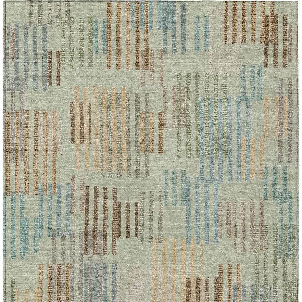 3' X 5' Green And Copper Striped Washable Indoor Outdoor Area Rug Homeroots Outdoor