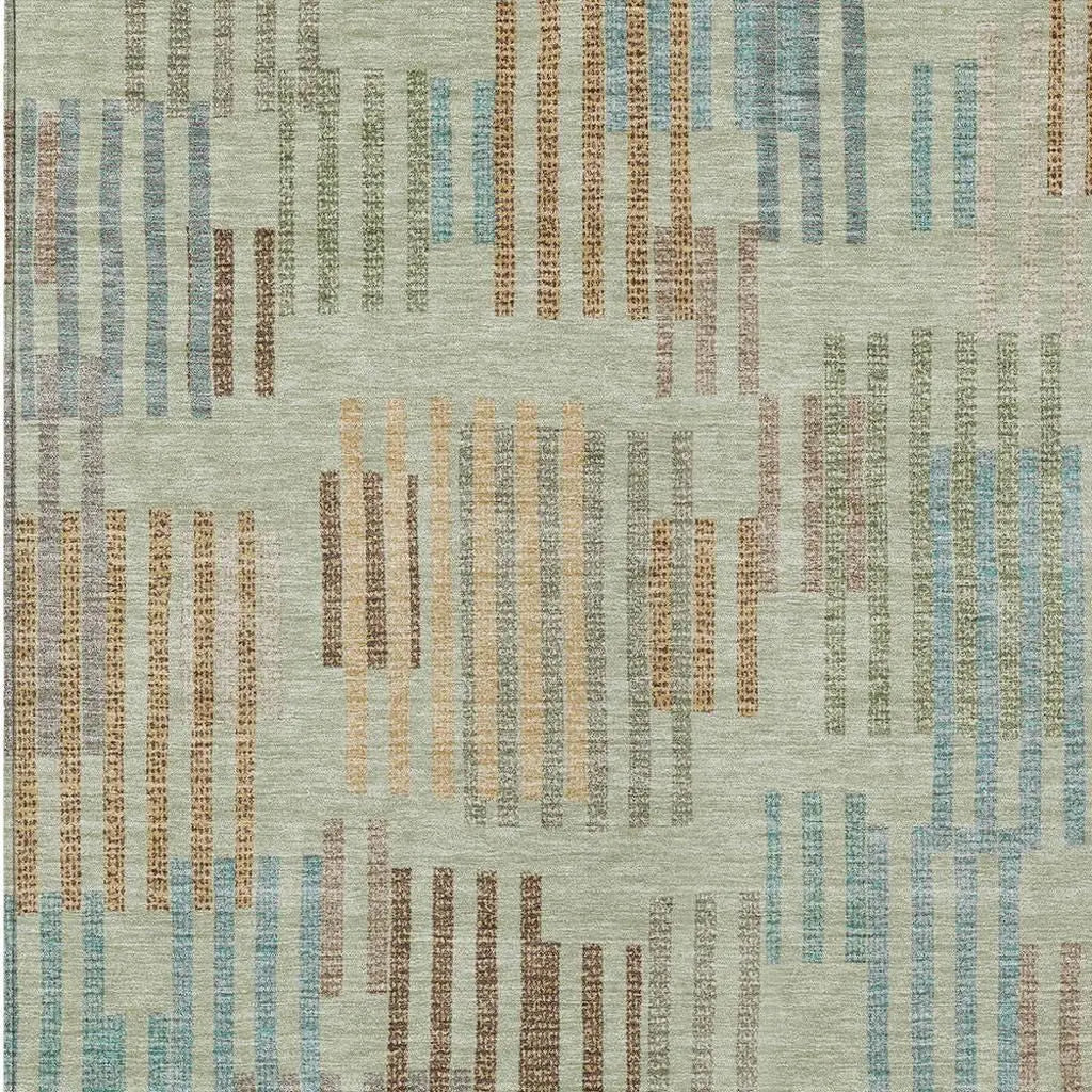 3' X 5' Green And Copper Striped Washable Indoor Outdoor Area Rug Homeroots Outdoor