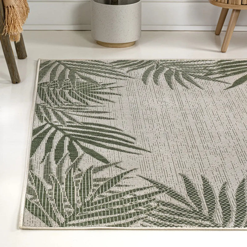 3' X 5' Green And Cream Floral Indoor Outdoor Area Rug - GreatEagleInc