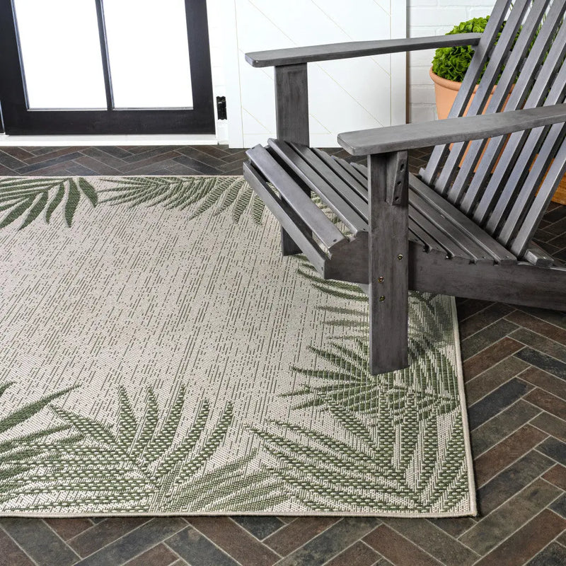 3' X 5' Green And Cream Floral Indoor Outdoor Area Rug - GreatEagleInc