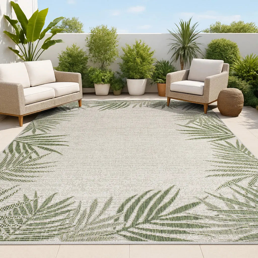 3' X 5' Green And Cream Floral Indoor Outdoor Area Rug - GreatEagleInc