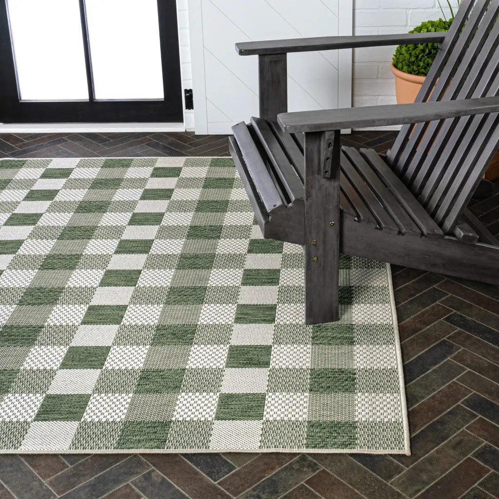 3' X 5' Green And Cream Geometric Indoor Outdoor Area Rug - GreatEagleInc