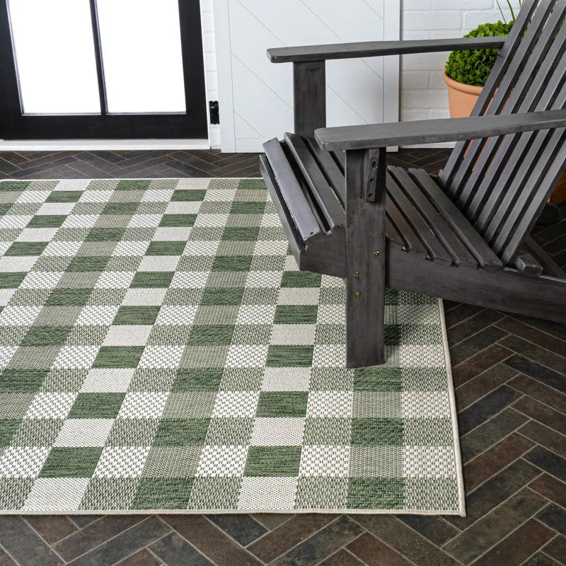3' X 5' Green And Cream Geometric Indoor Outdoor Area Rug - GreatEagleInc