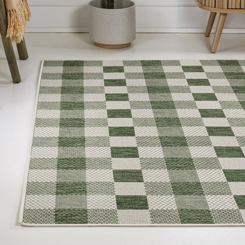 3' X 5' Green And Cream Geometric Indoor Outdoor Area Rug - GreatEagleInc