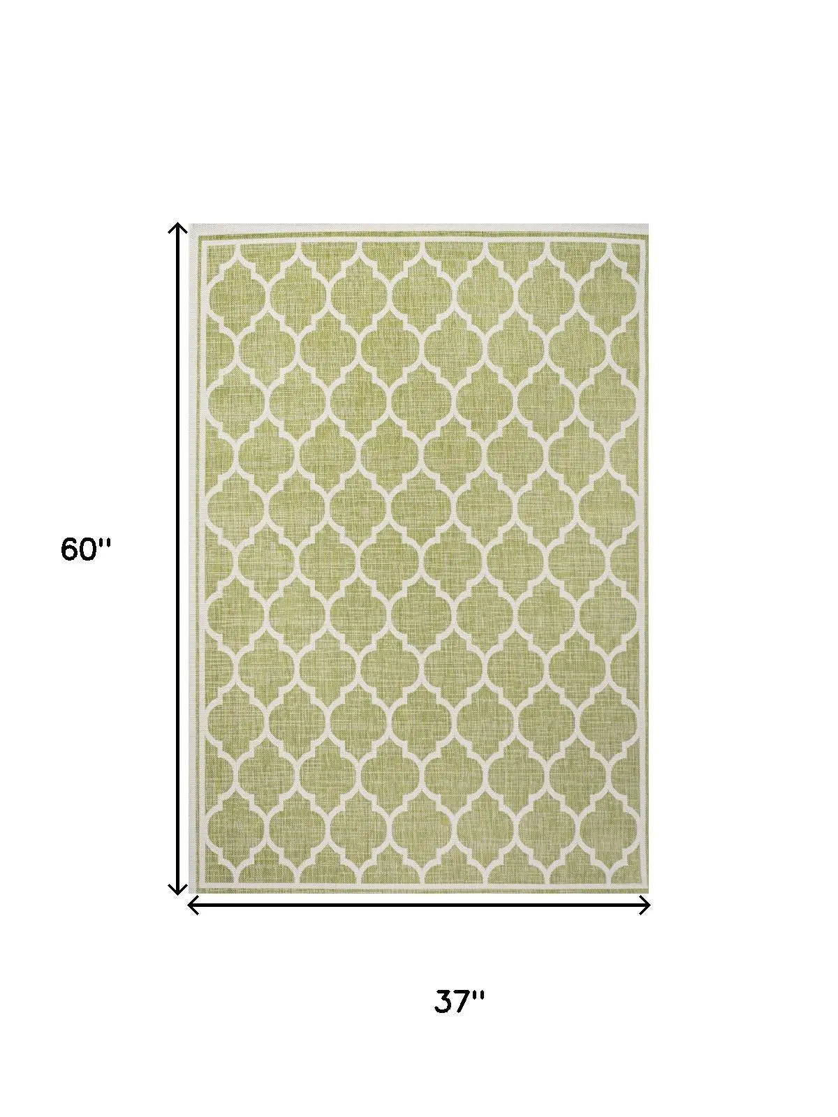 3' X 5' Green And Cream Geometric Indoor Outdoor Area Rug Homeroots Outdoor